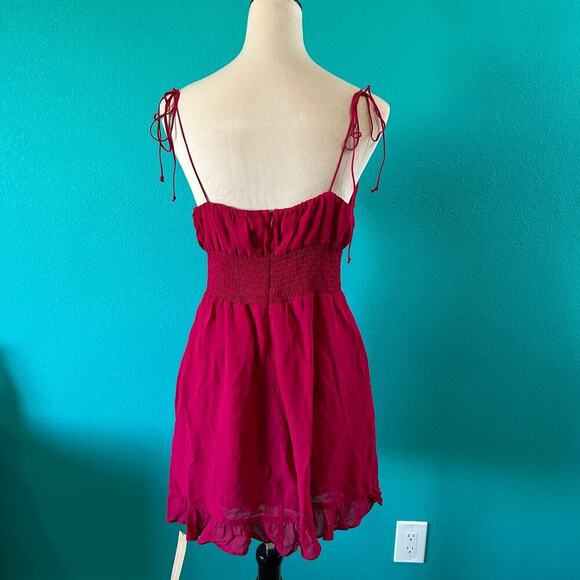 NWT Reformation Esther Dress Pink Tie Straps Ruffled V-neck Short Size 10 - Picture 4 of 6